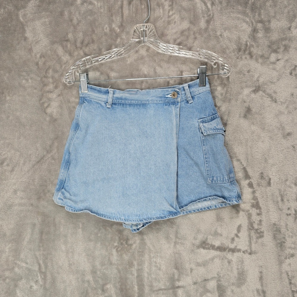 MJ Blue Denim Skort Women Size 5/6 Light Wash Cargo Pocket High Rise Y2K Retro